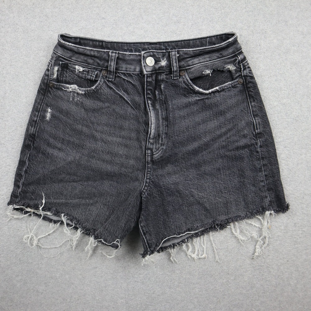 American Eagle Shorts Womens 2 Black Distressed High Waisted Denim Frayed Hem